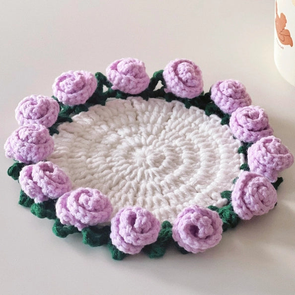 Crochet Kit -  Rose Flower with Basket Coaster
