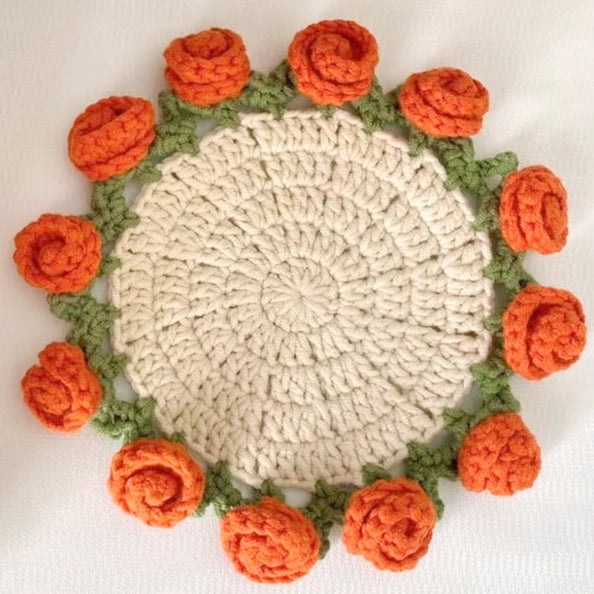 Crochet Kit -  Rose Flower with Basket Coaster