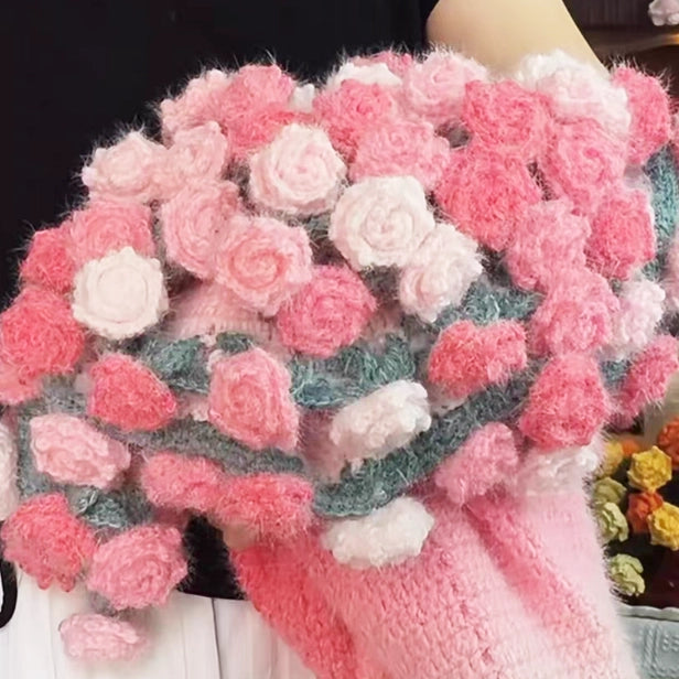 Crochet Kit - Gradient Fluffy Rose Blanket