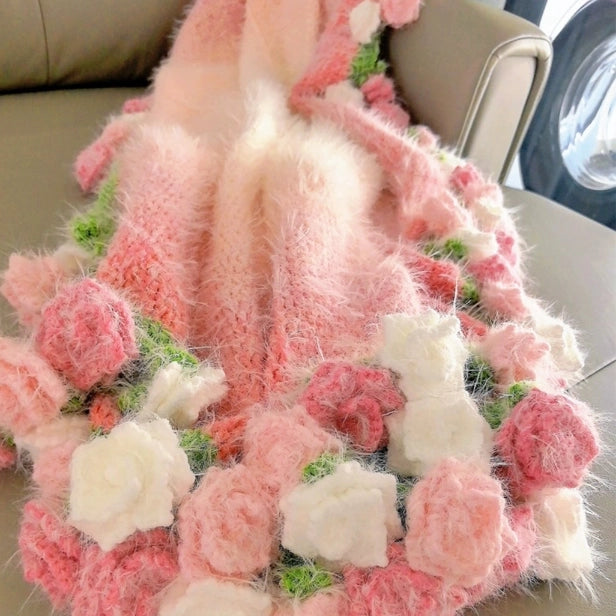 Crochet Kit - Gradient Fluffy Rose Blanket