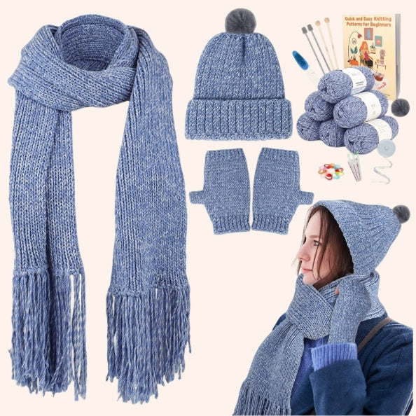 Bundle - Needle-Knitting Kit for Hat, Scarf and Gloves