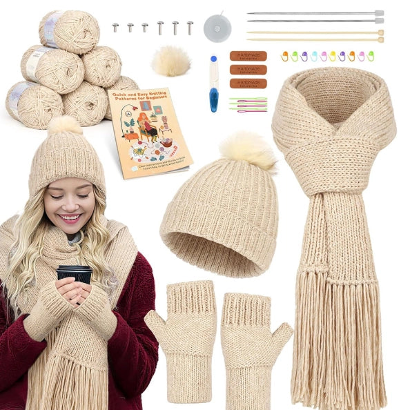 Bundle - Needle-Knitting Kit for Hat, Scarf and Gloves