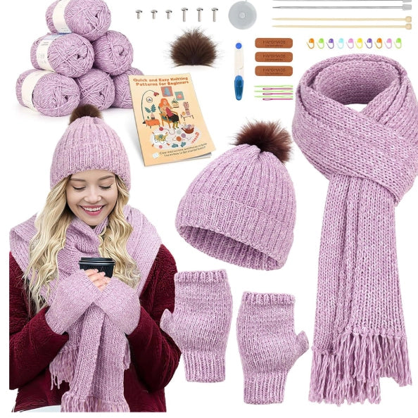 Bundle - Needle-Knitting Kit for Hat, Scarf and Gloves