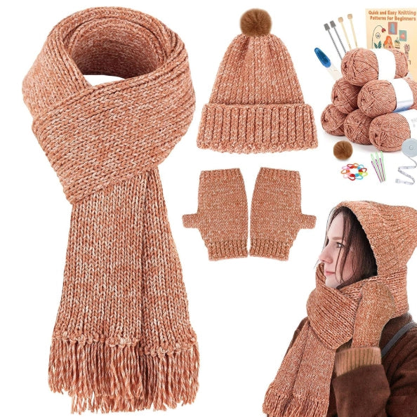 Bundle - Needle-Knitting Kit for Hat, Scarf and Gloves