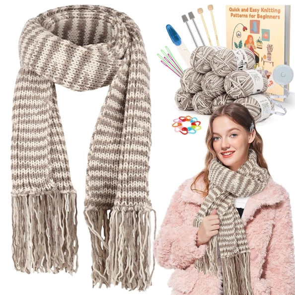 Bundle - Needle-Knitting Kit for Hat, Scarf and Gloves
