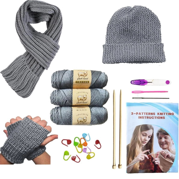 Bundle - Needle-Knitting Kit for Hat, Scarf and Gloves