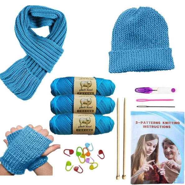 Bundle - Needle-Knitting Kit for Hat, Scarf and Gloves