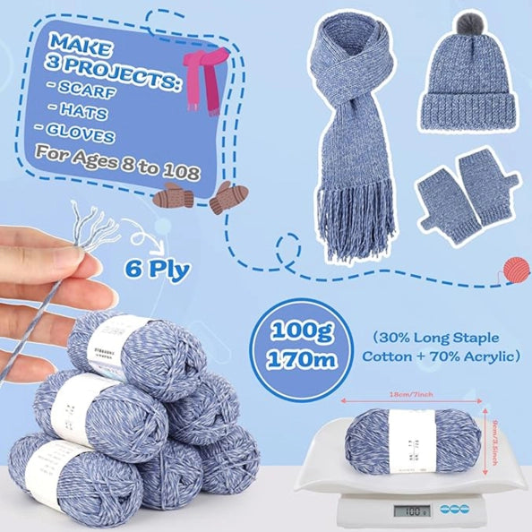 Bundle - Needle-Knitting Kit for Hat, Scarf and Gloves