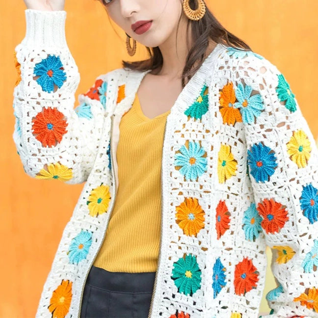 Crochet Kit - Daisy Contrast-Color Jacket Hand-Knitting Sweater Kit