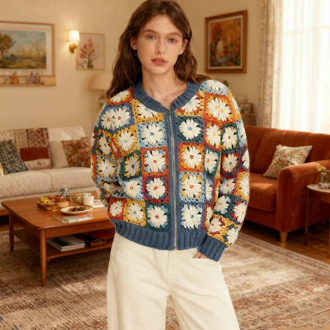 Crochet Kit - Daisy Contrast-Color Jacket Hand-Knitting Sweater Kit