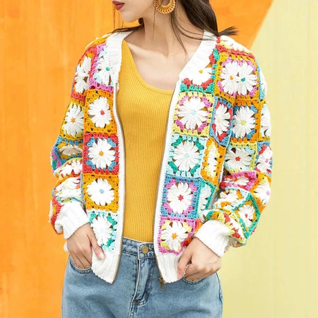 Crochet Kit - Daisy Contrast-Color Jacket Hand-Knitting Sweater Kit