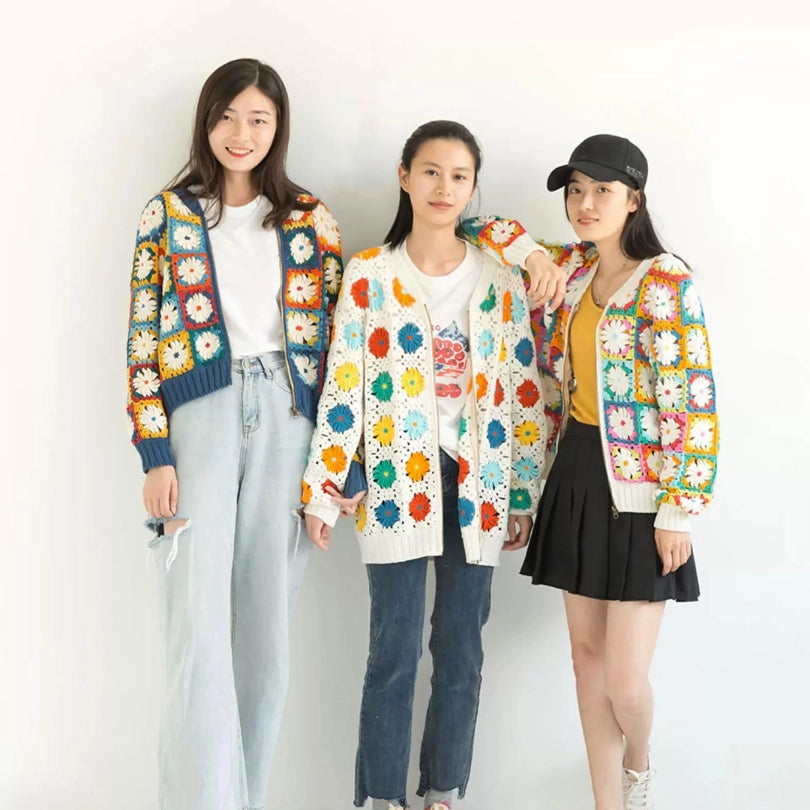 Crochet Kit - Daisy Contrast-Color Jacket Hand-Knitting Sweater Kit