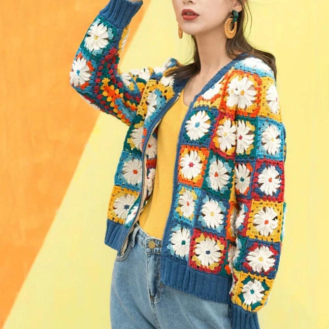 Crochet Kit - Daisy Contrast-Color Jacket Hand-Knitting Sweater Kit