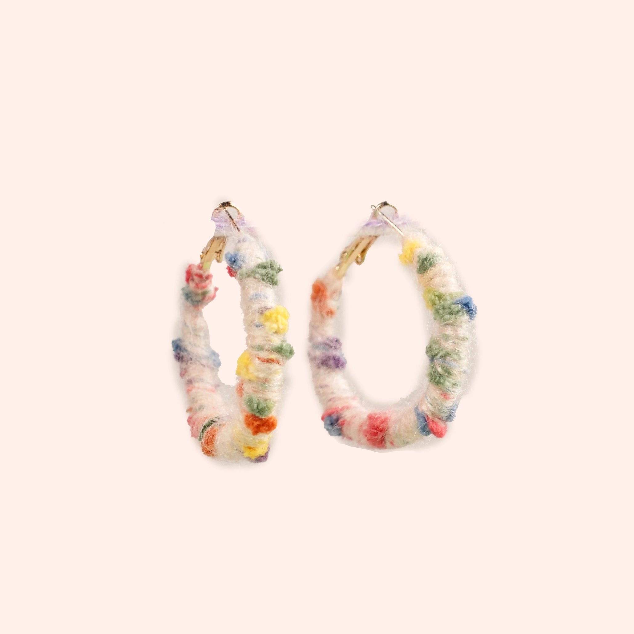 Artisan-Made - White  Yarn Earrings