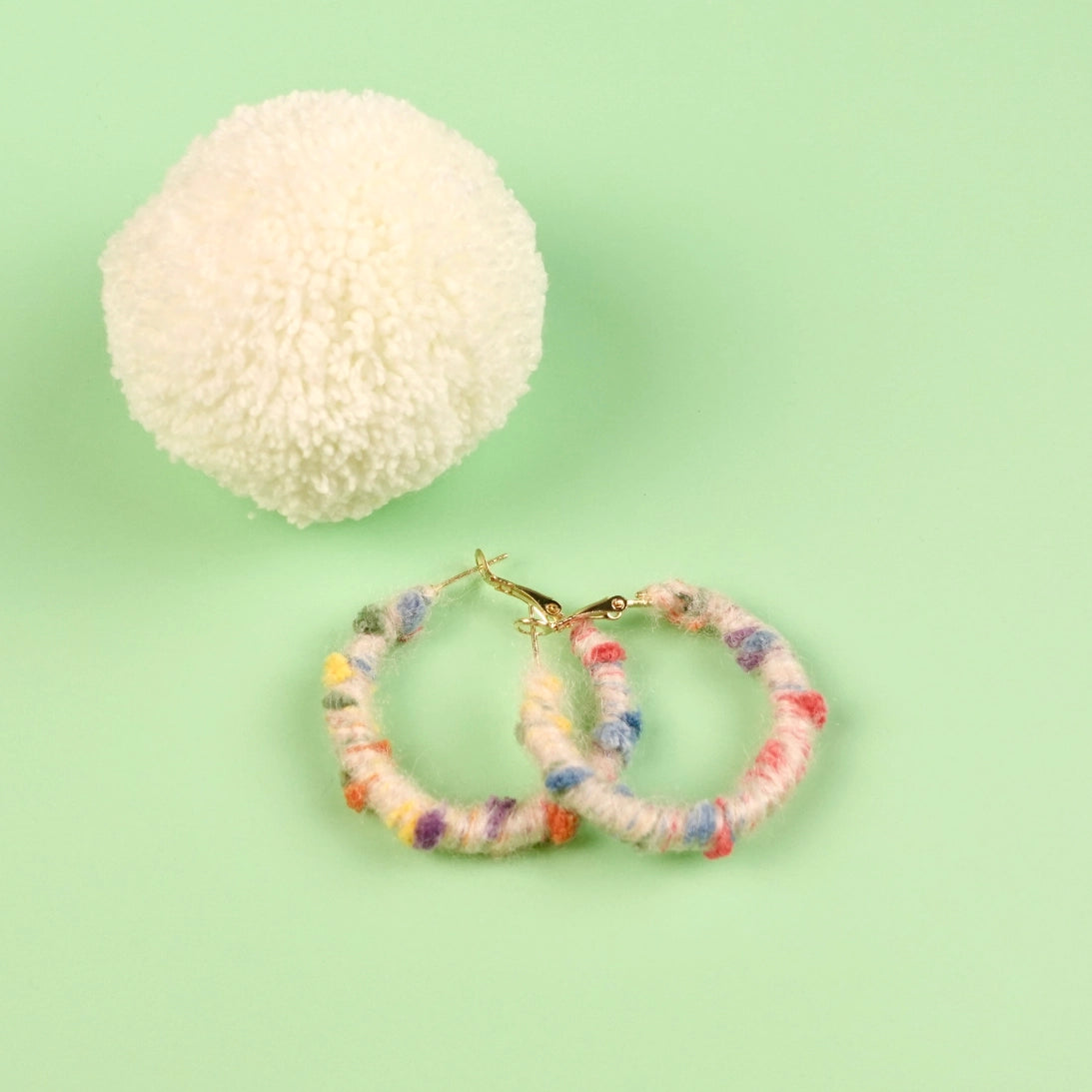 Artisan-Made - White  Yarn Earrings