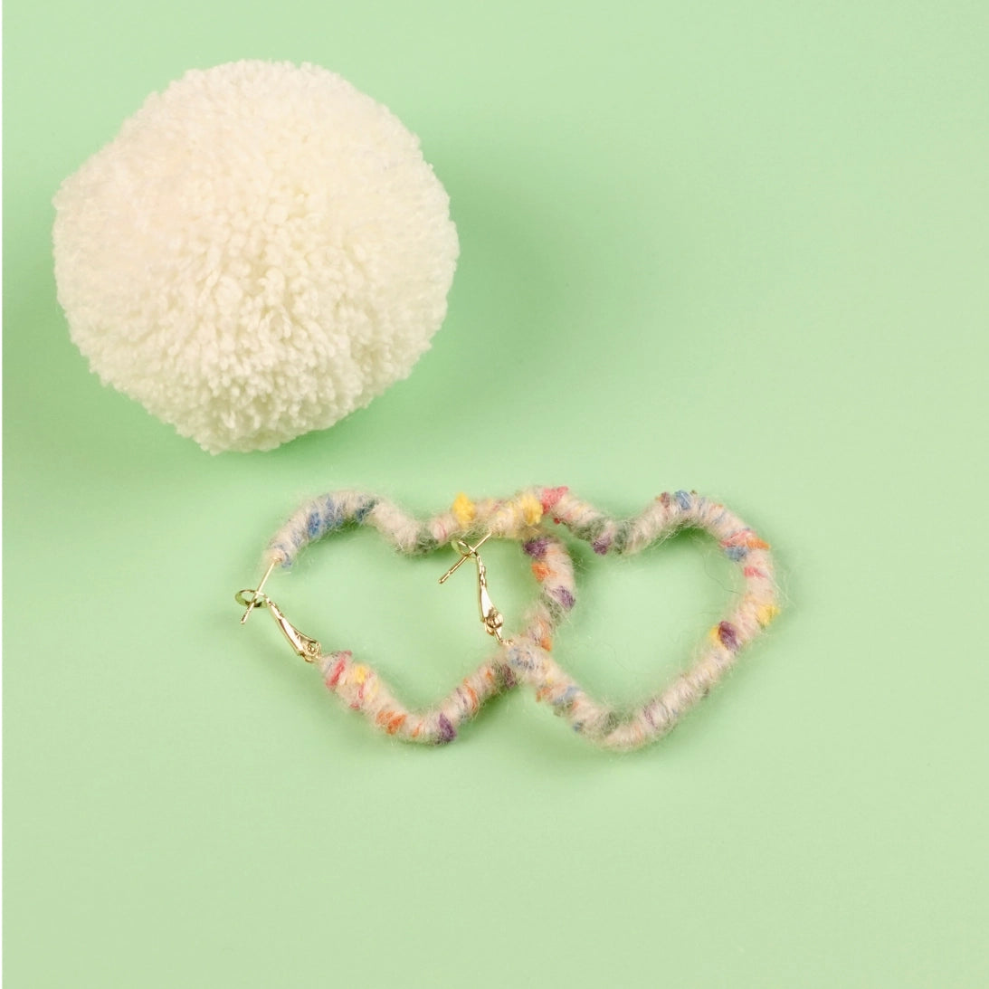 Artisan-Made - White  Yarn Earrings