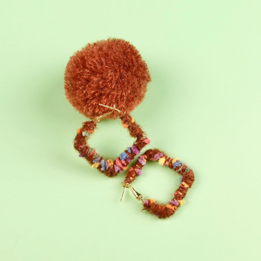 Artisan-Made - Brown Yarn Earrings