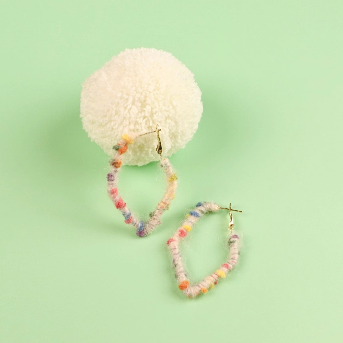 Artisan-Made - White  Yarn Earrings