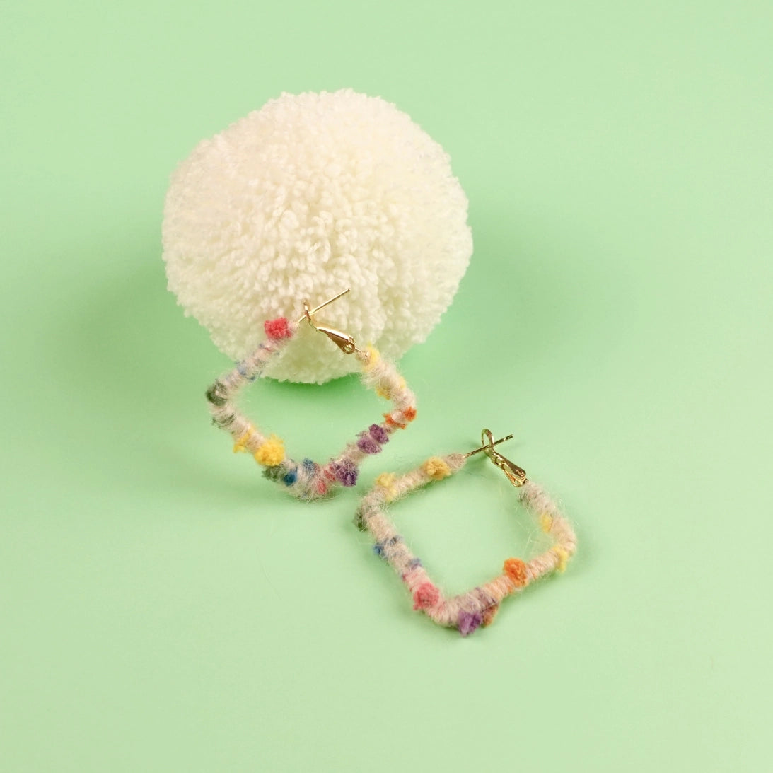 Artisan-Made - White  Yarn Earrings