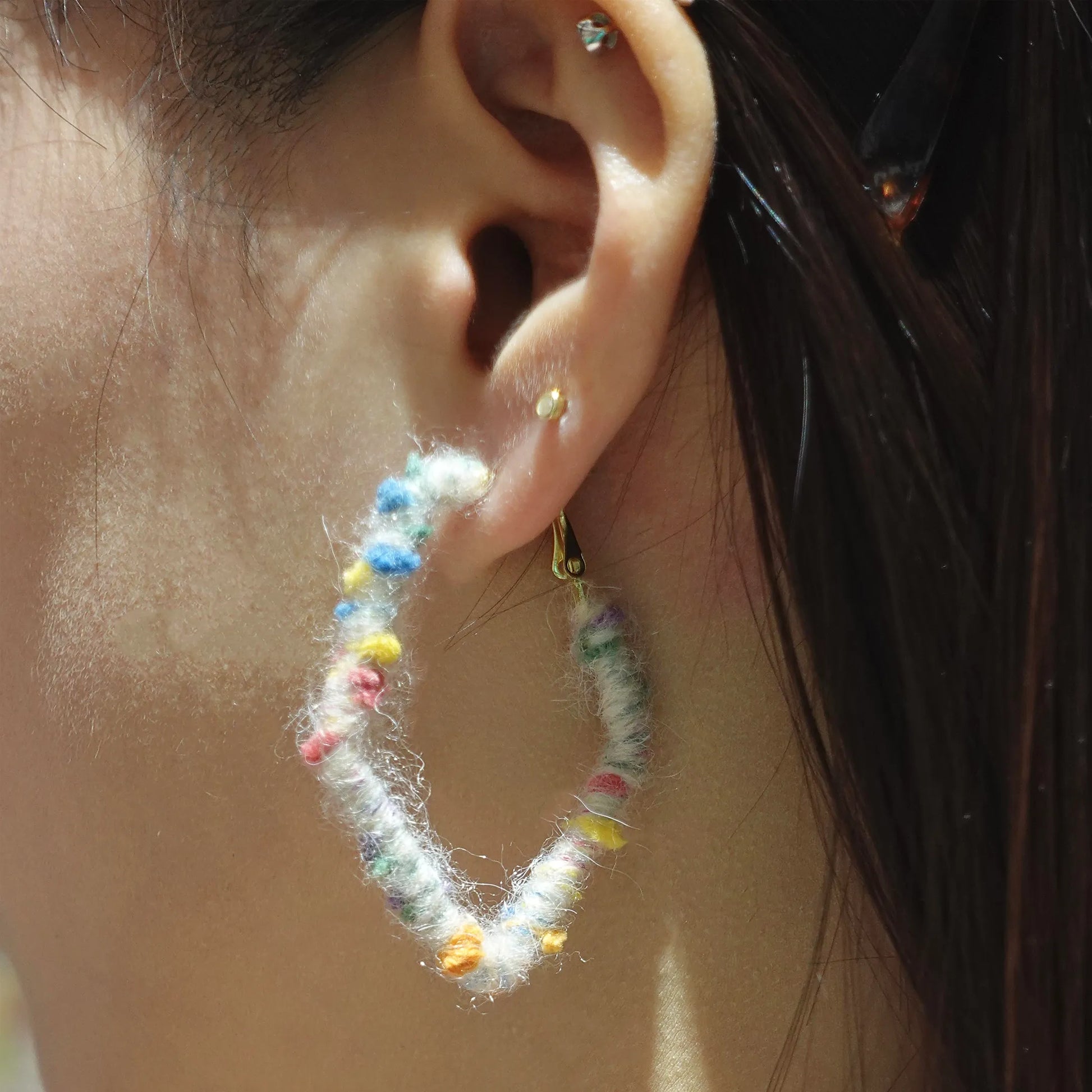 Artisan-Made - White  Yarn Earrings