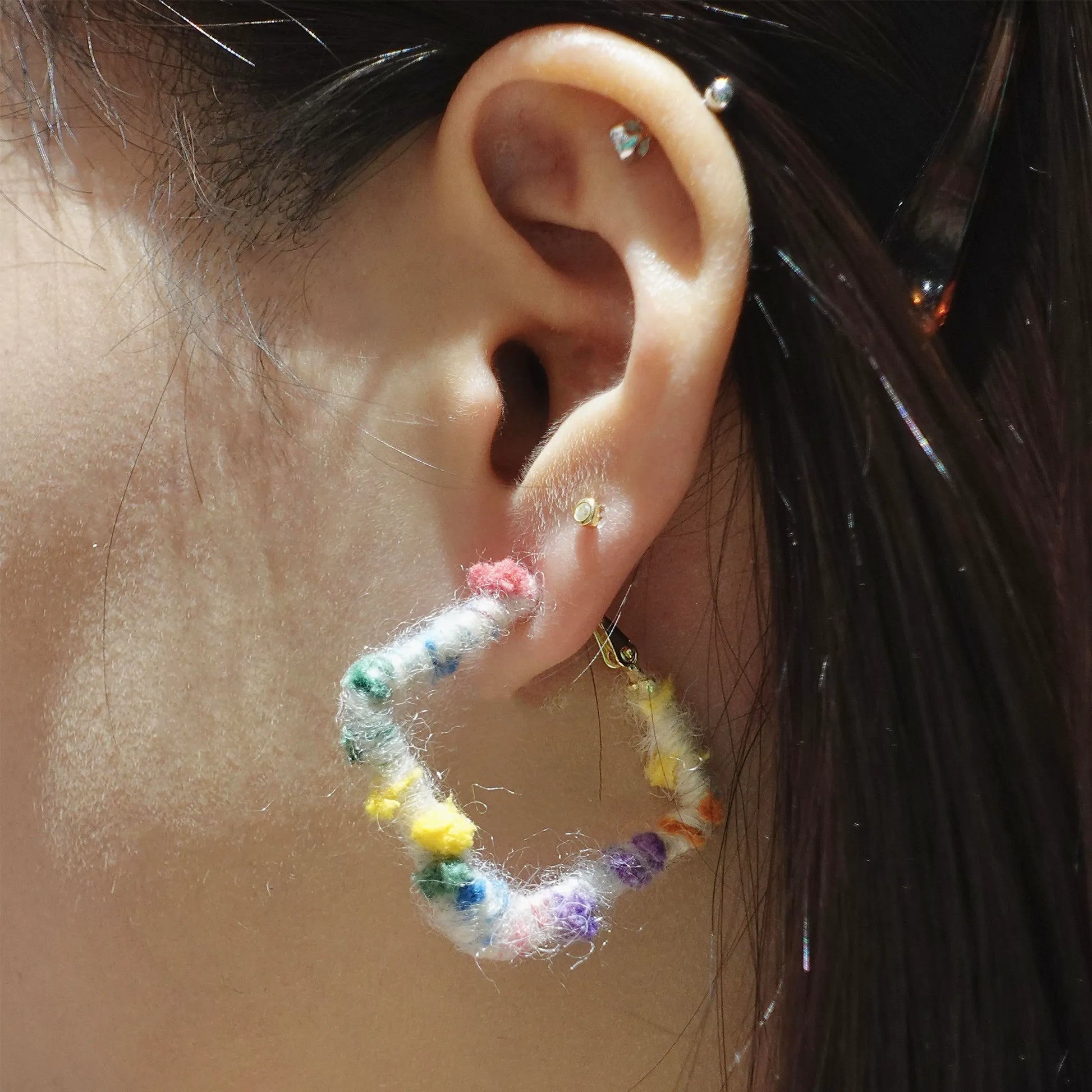 Artisan-Made - White  Yarn Earrings