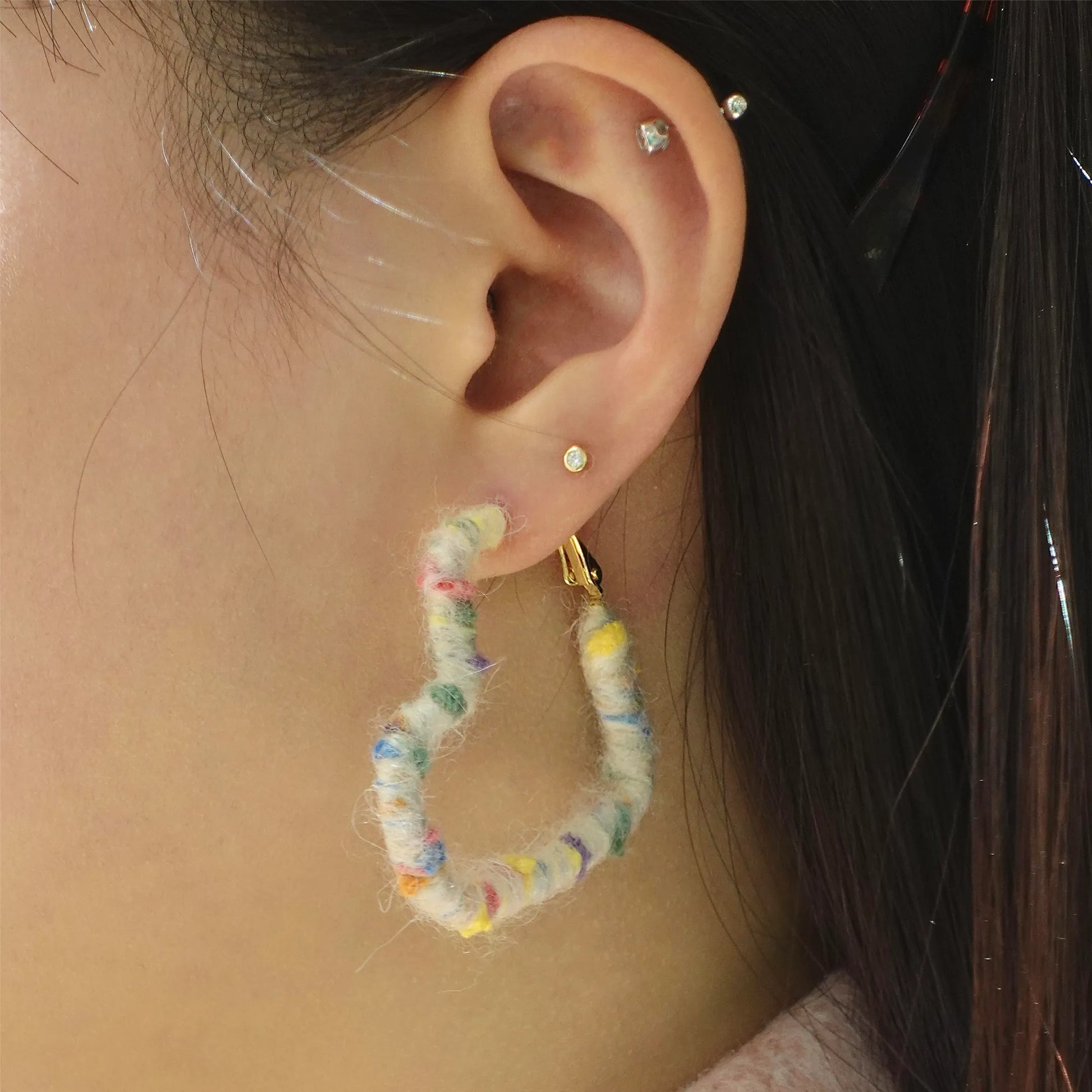 Artisan-Made - White  Yarn Earrings