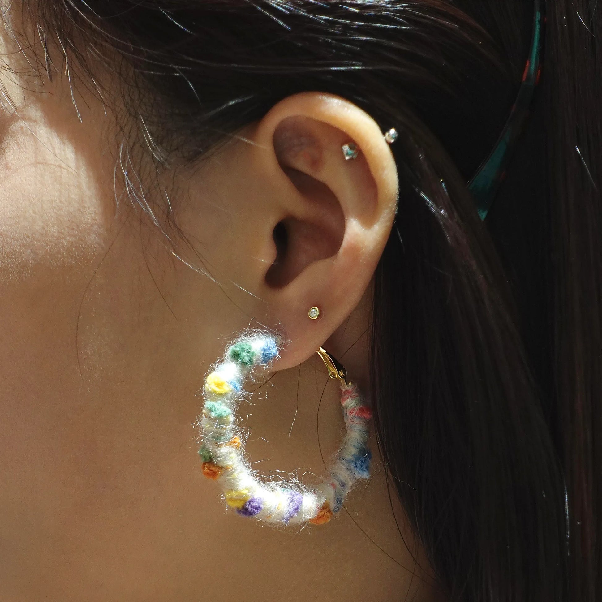 Artisan-Made - White  Yarn Earrings